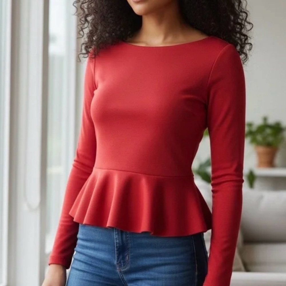NWT Rich Red Jason Wu lovely long sleeve peplum Small S Valentine’s Day Women’s
